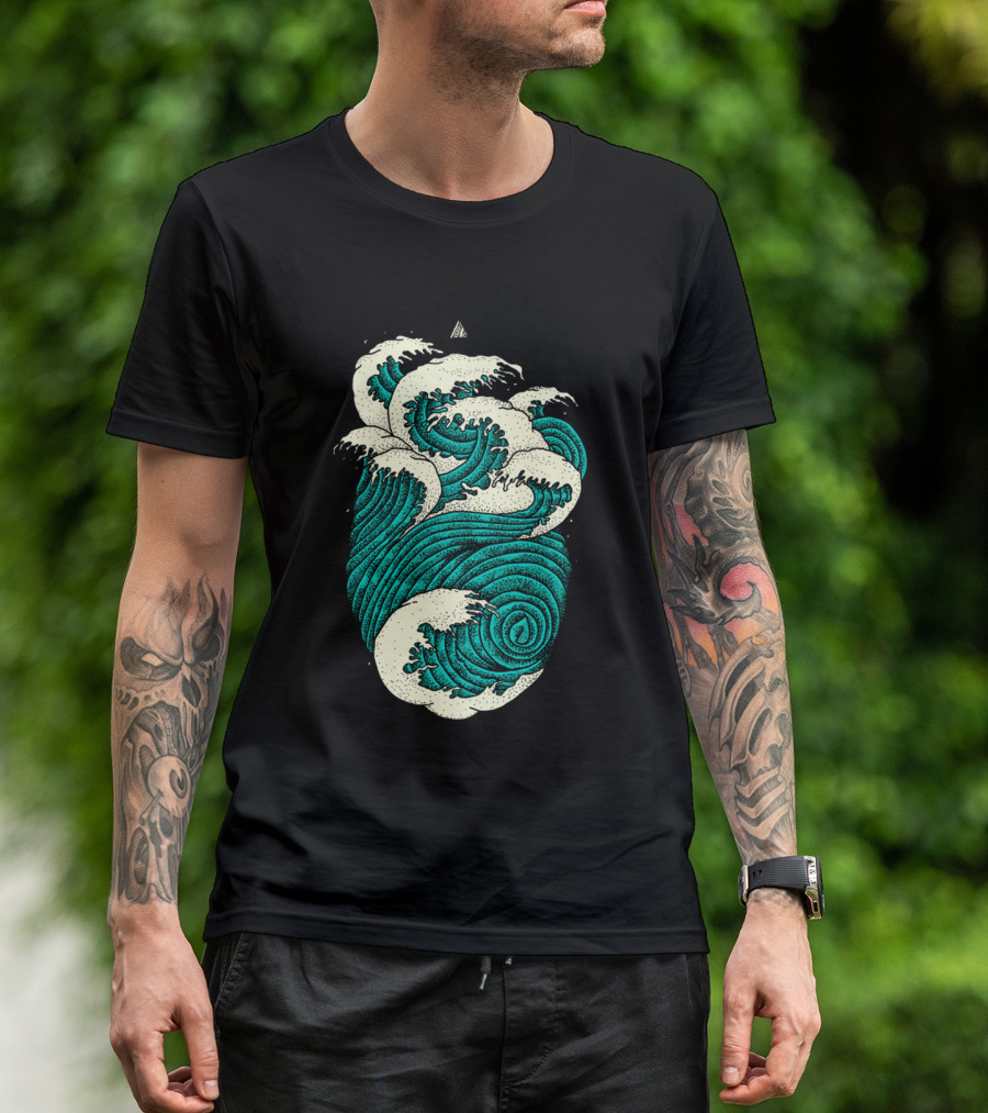 Geometric Teal Ocean Wave T-Shirt