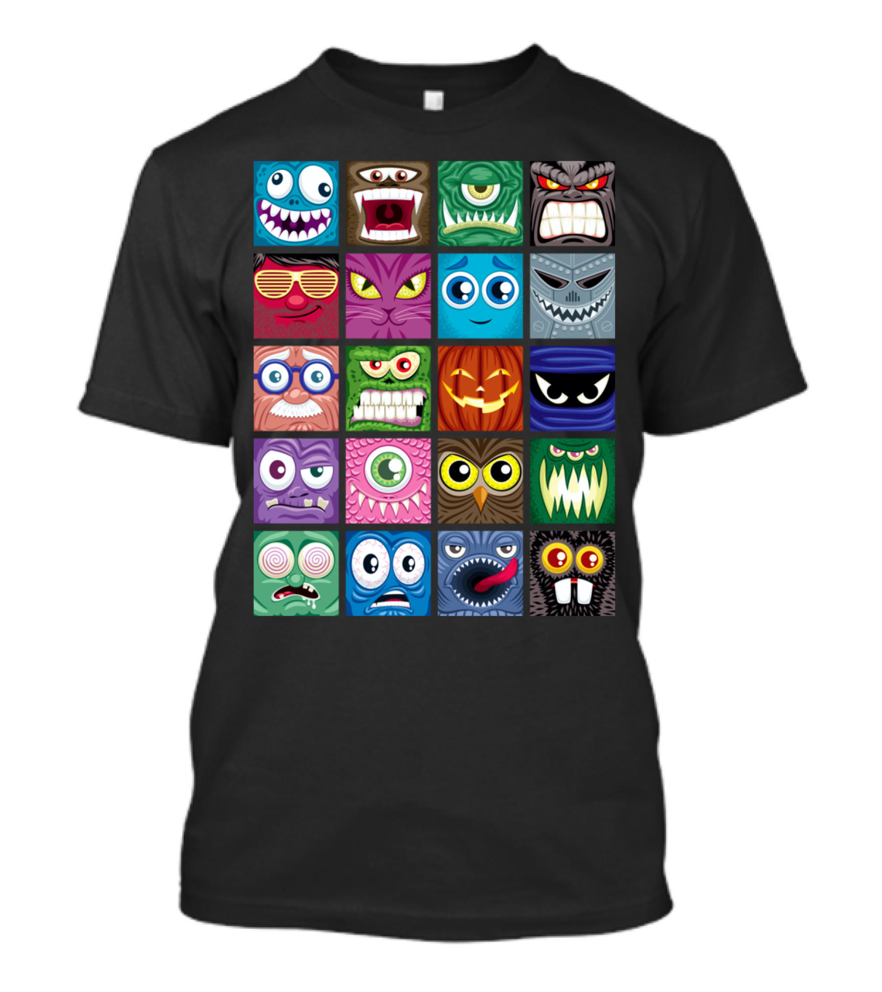 Avatars Colorful Cartoon Faces Grid T-Shirt