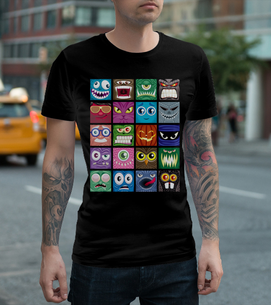 Avatars Colorful Cartoon Faces Grid T-Shirt