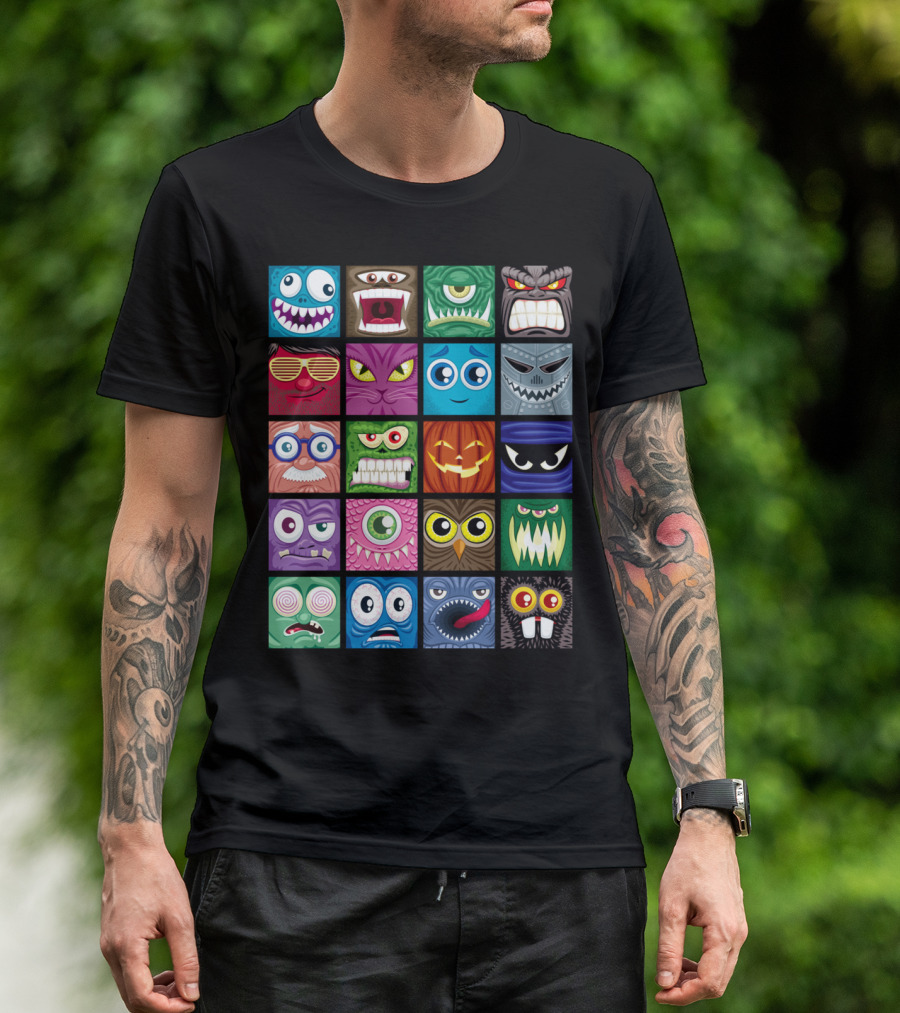 Avatars Colorful Cartoon Faces Grid T-Shirt