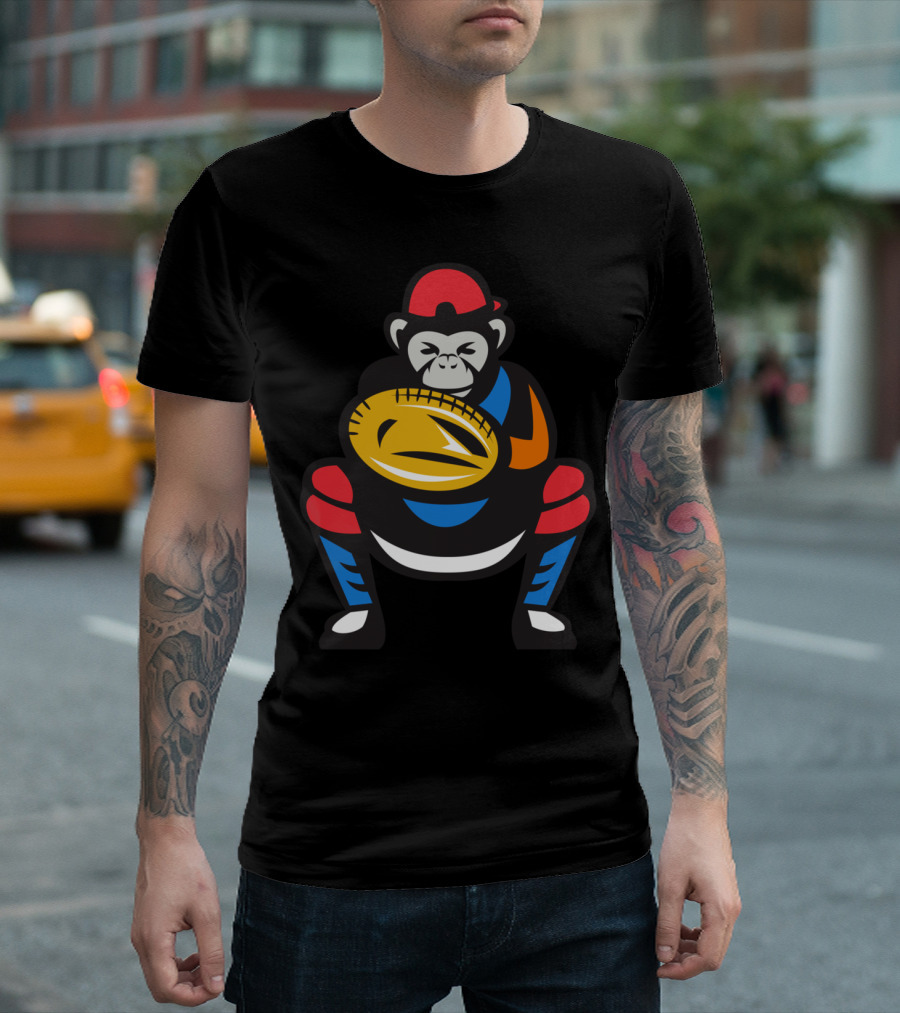 Chimpanzee Baseball Catcher Red Cap Retro T-Shirt