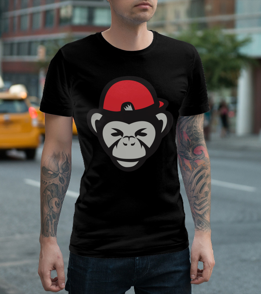 Chimpanzee Head Red Baseball Cap Retro T T-Shirt