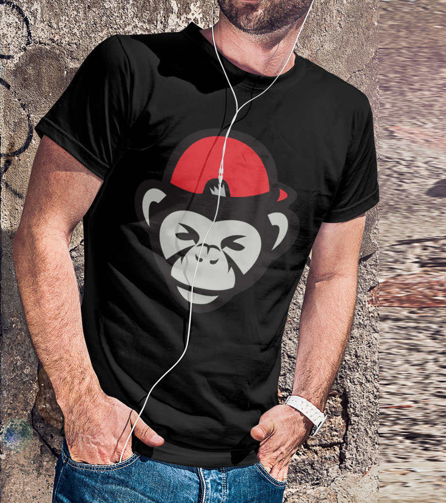 Chimpanzee Head Red Baseball Cap Retro T T-Shirt