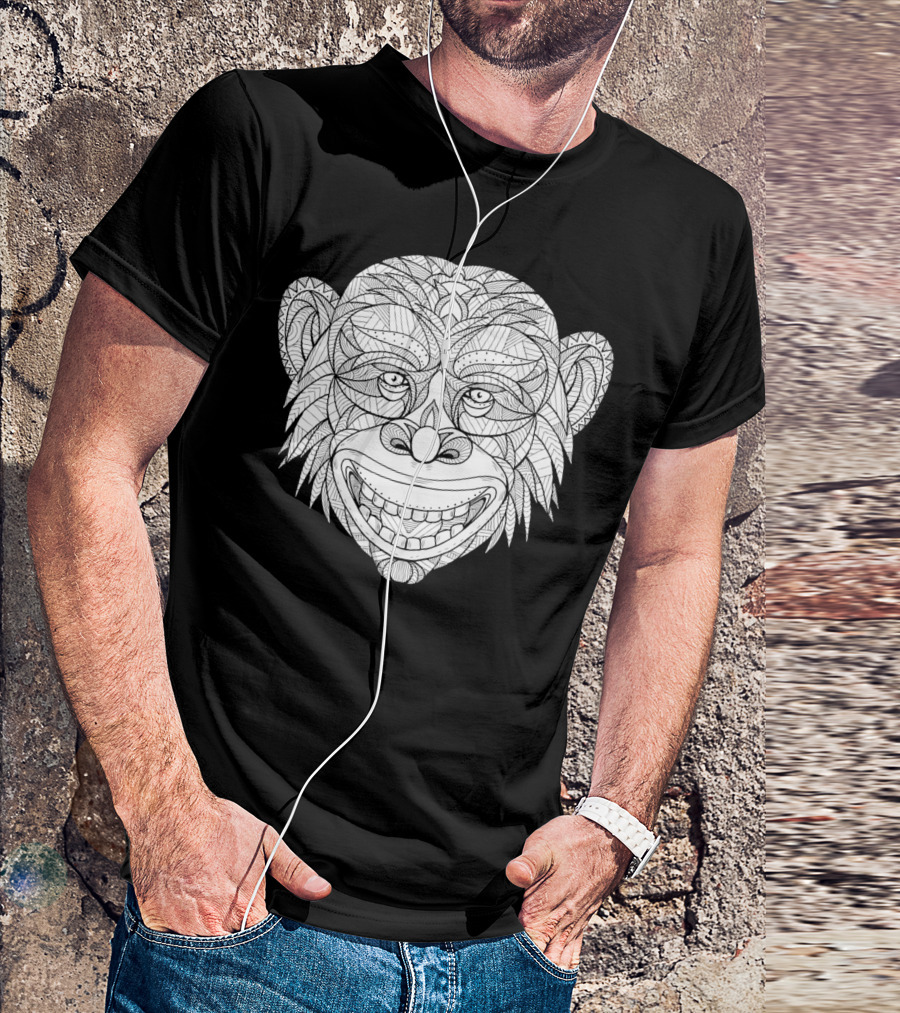 Chimpanzee Head Zentangle Intricate Line T-Shirt