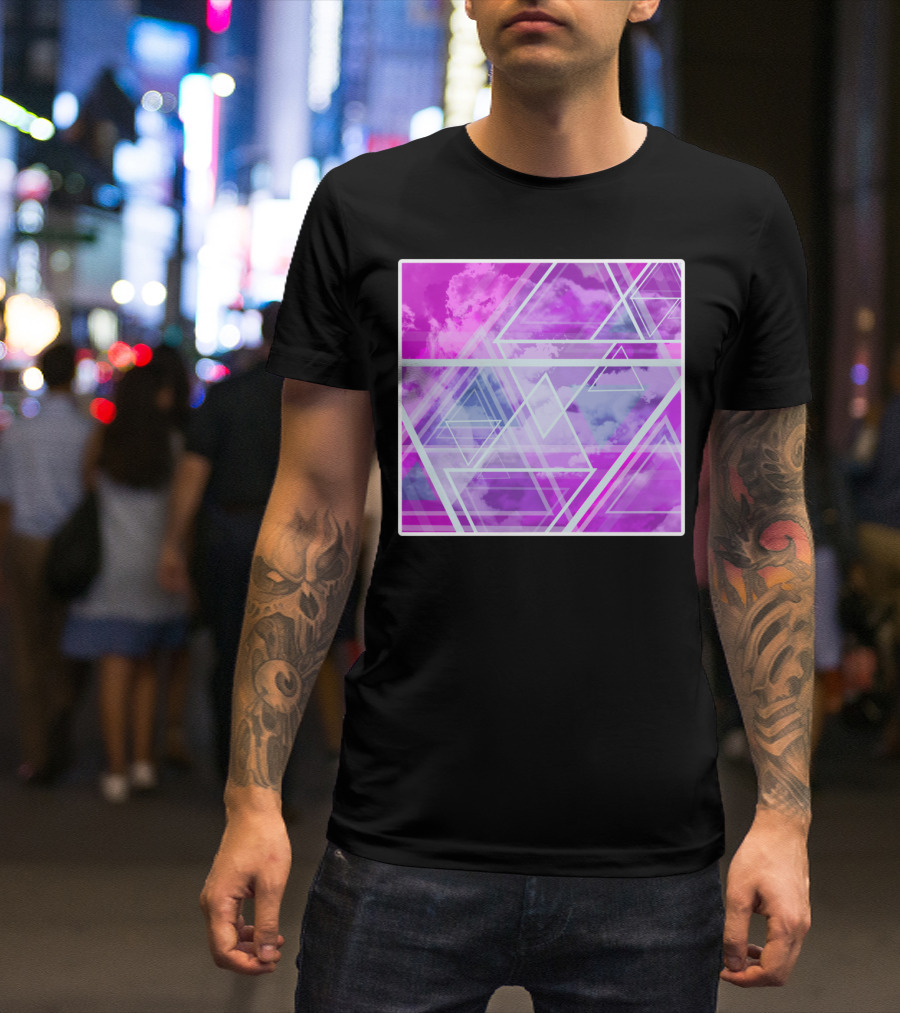 Triangle Square Geometrical Clouds In Pink And Purple Sky T-Shirt