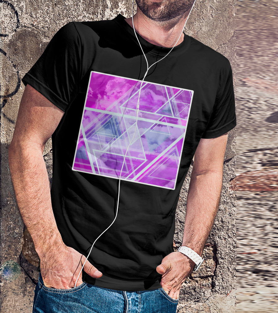 Triangle Square Geometrical Clouds In Pink And Purple Sky T-Shirt