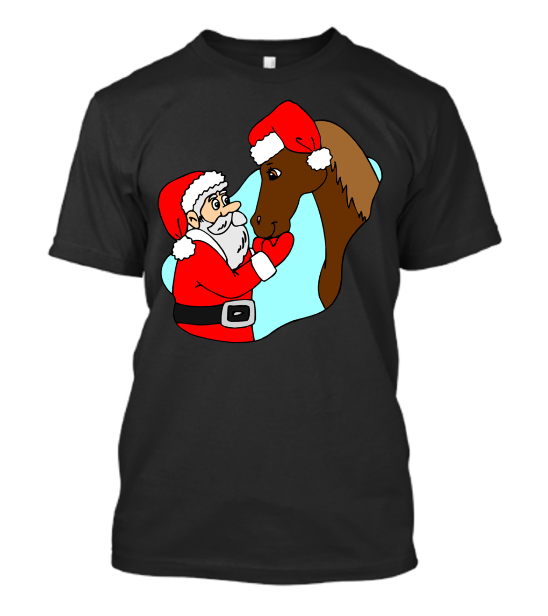 Santa Claus And Horse With Christmas Hats T-Shirt