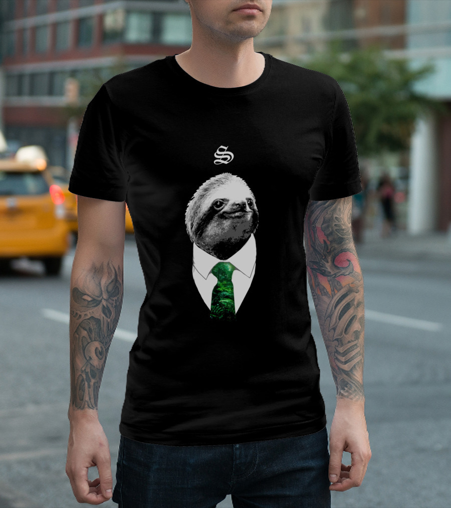 Boss Sloth Mr. Sloth with Green Tie in Suit and Crest T-Shirt