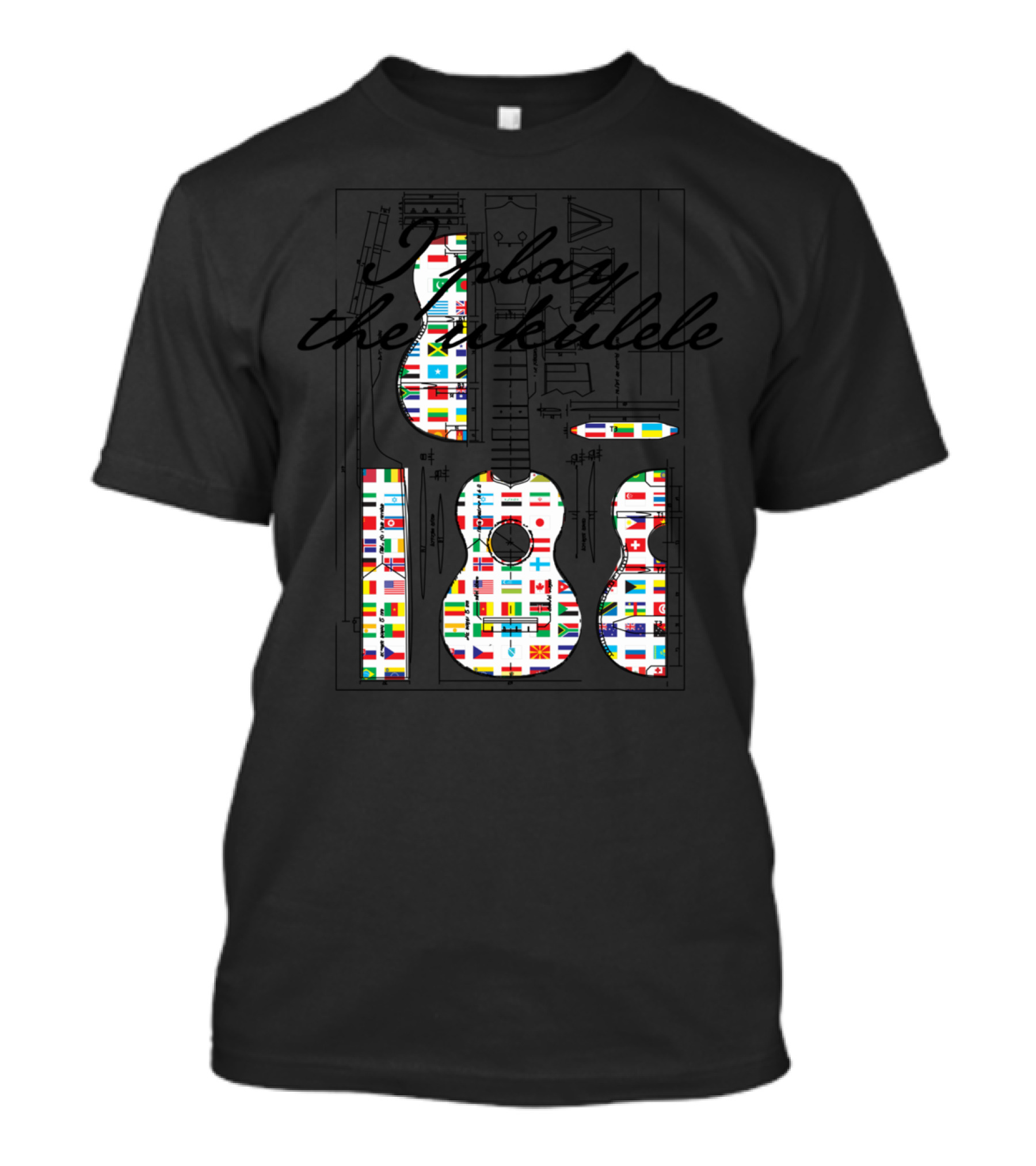 I Play The Ukulele World Flag Collage Ukulele Players T-Shirt