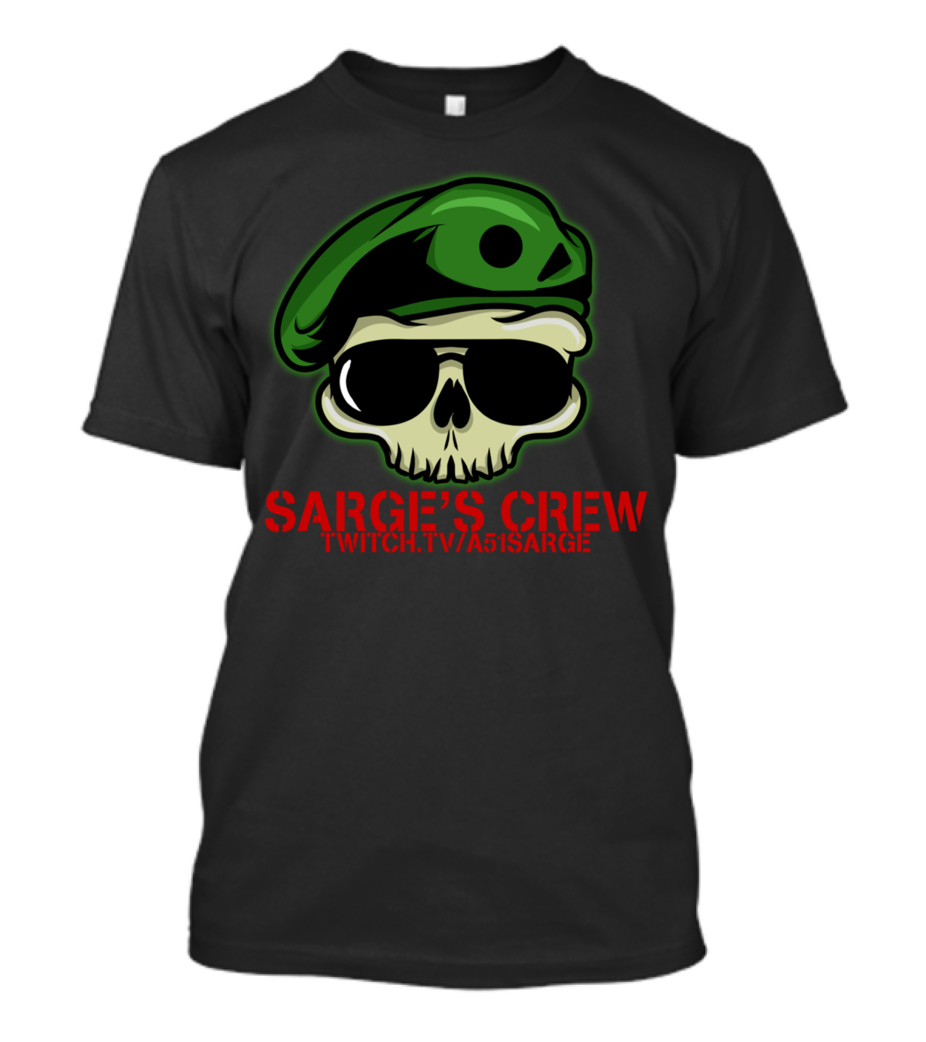 Sarge's Crew Twitch.tv/A51Sarge Skull With Green Beret T-Shirt