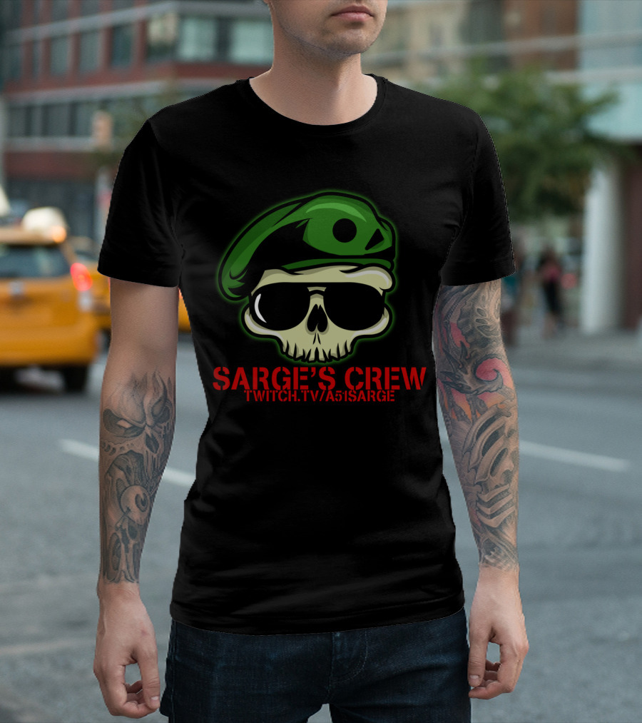 Sarge's Crew Twitch.tv/A51Sarge Skull With Green Beret T-Shirt
