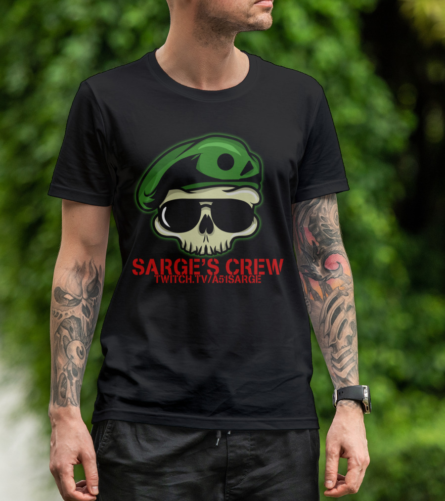 Sarge's Crew Twitch.tv/A51Sarge Skull With Green Beret T-Shirt