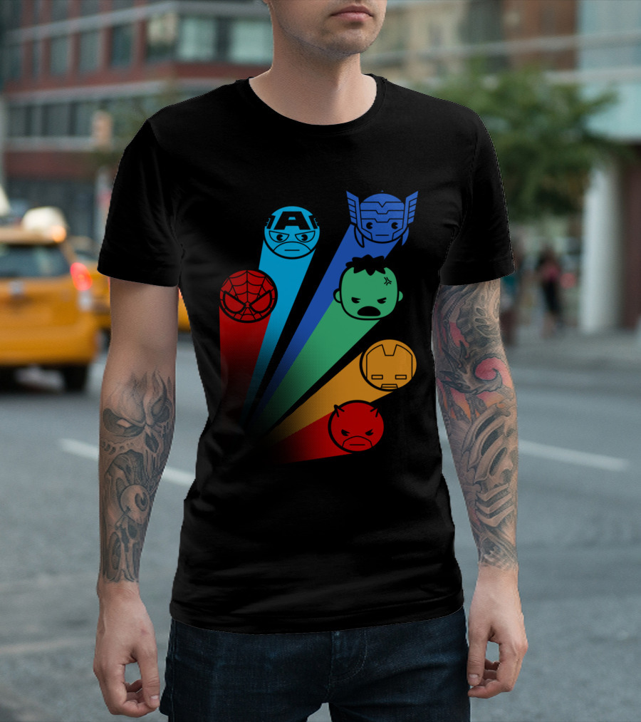 Avengers Cartoon Superhero Faces with Signals T-Shirt