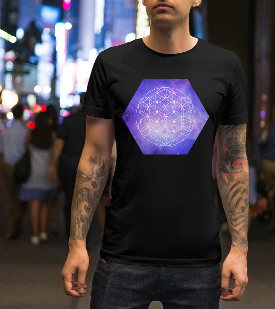 Flower Of Life Purple Galaxy Hexagon T-Shirt