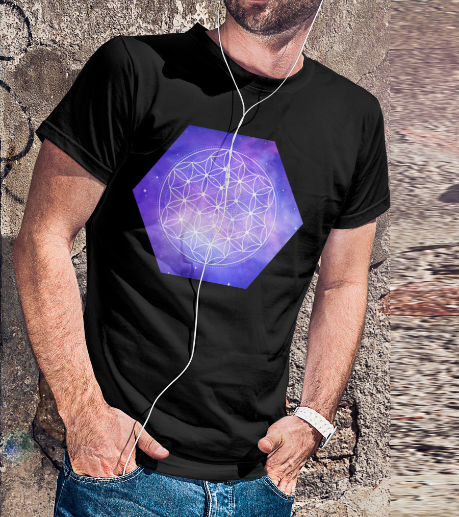 Flower Of Life Purple Galaxy Hexagon T-Shirt