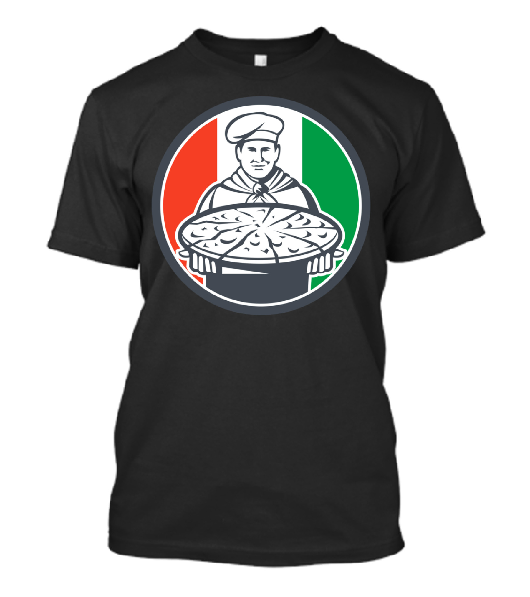 Italian Chef Cook Serving Pizza Circle Flag Background T-Shirt