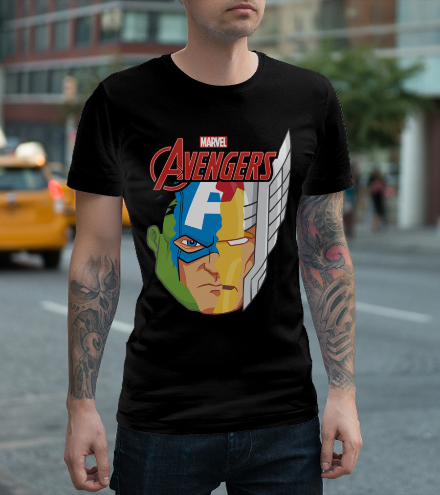 Marvel Avengers Character Face Mash Up T-Shirt
