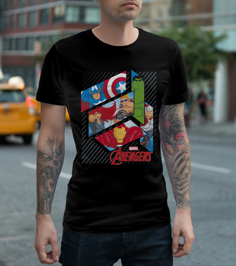 Marvel Avengers Iconic Heroes Panels Captain America Iron Man Hulk Thor T-Shirt