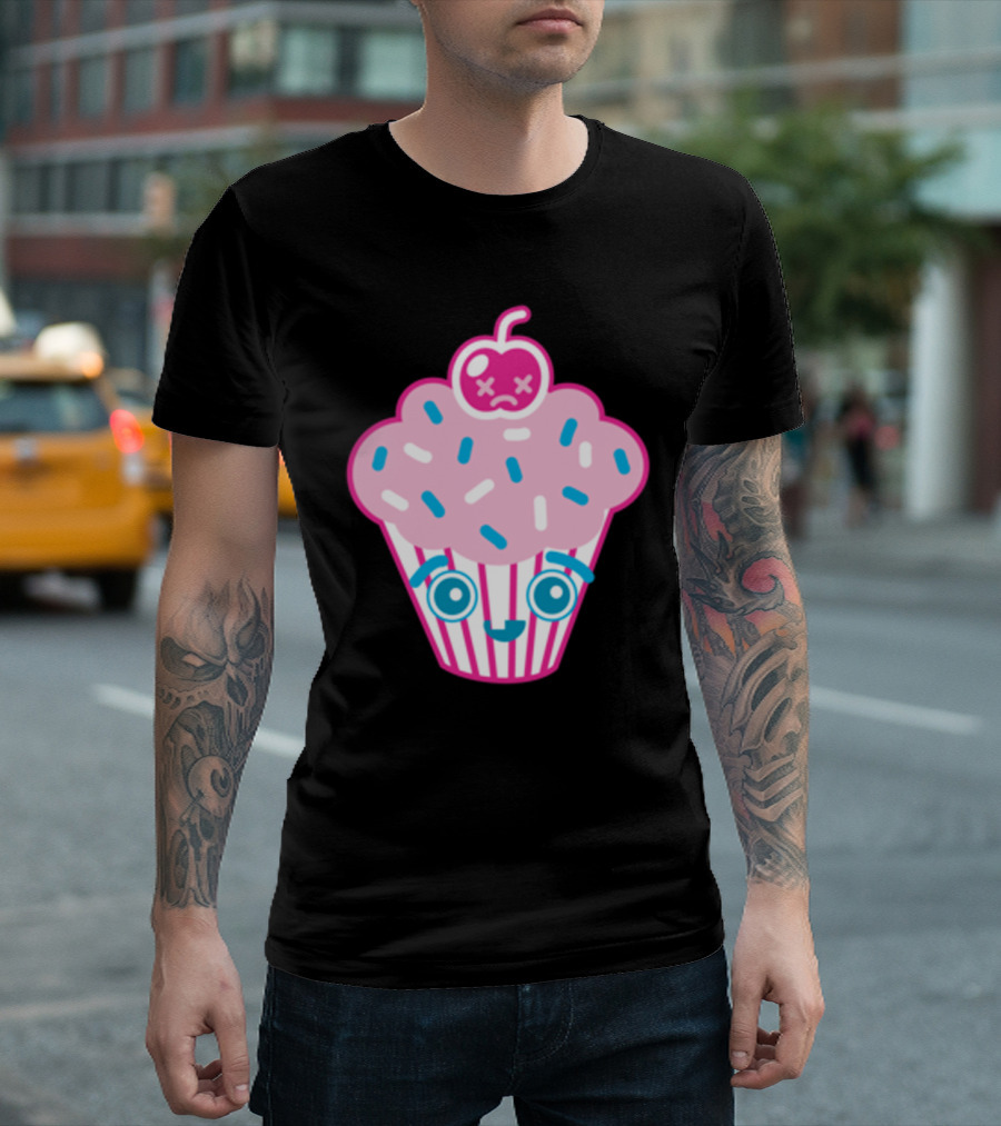 Cuppers McCakeface Cupcake with Cherry Emoji Face T-Shirt