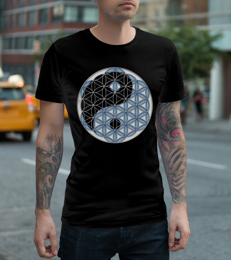 Geometric Yin Yang Flower Of Life T-Shirt