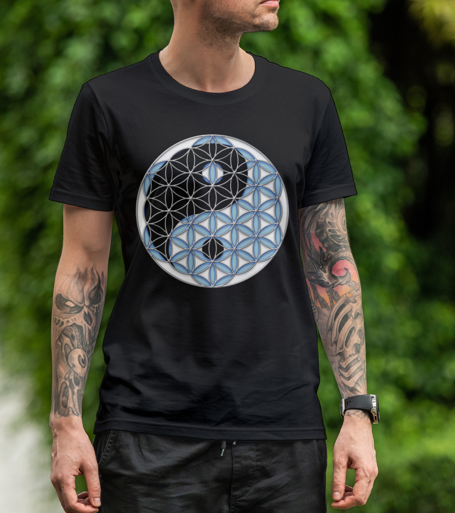 Geometric Yin Yang Flower Of Life T-Shirt
