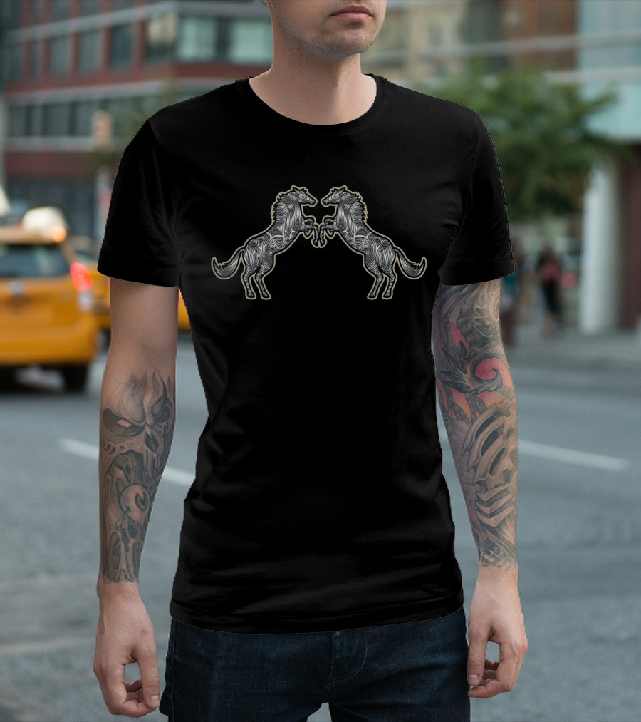 Curl Horses Ornamental Twin Horse T-Shirt