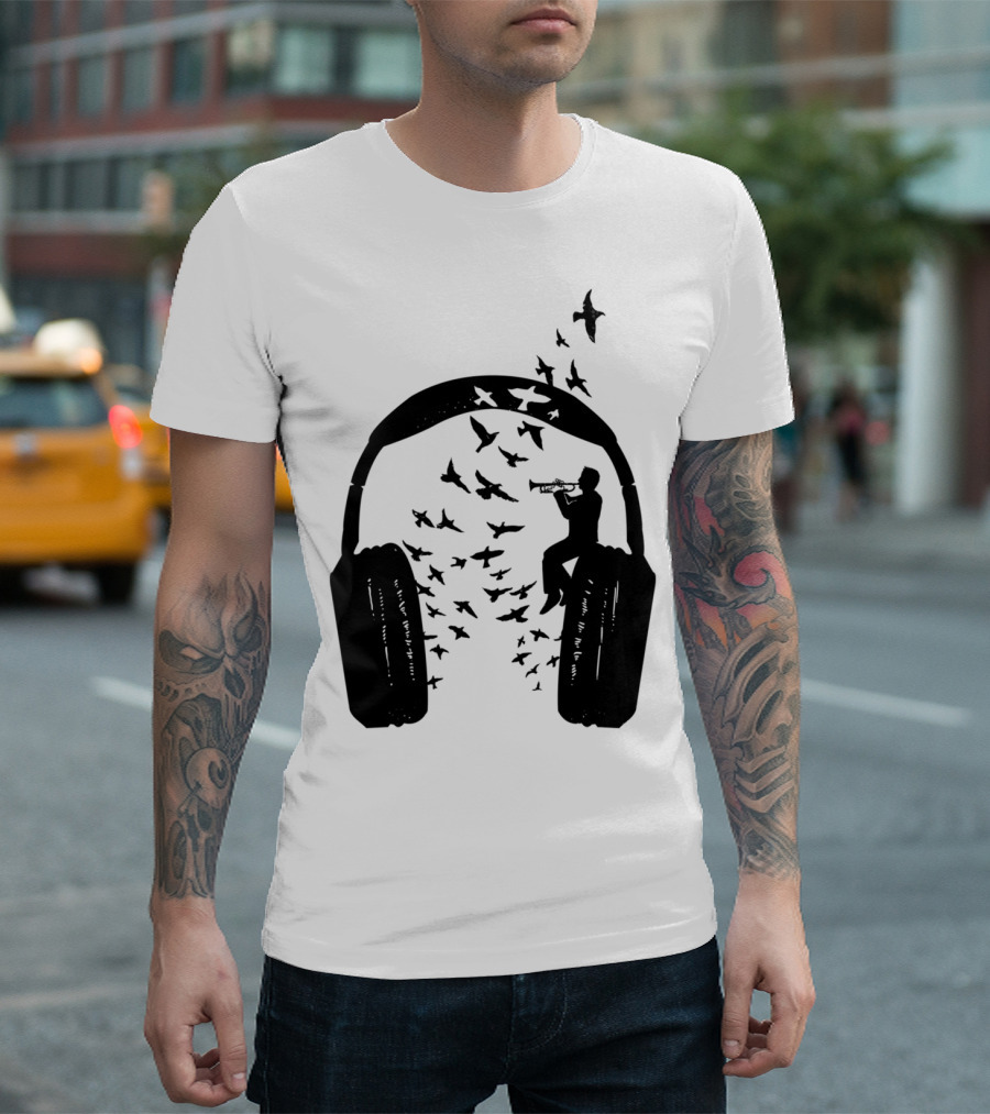 Headphone Trumpet Birds Music Fusion T-Shirt