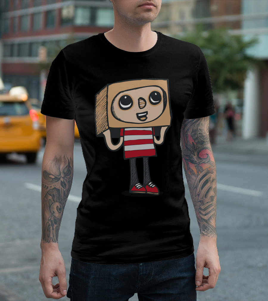 Boxboy Character with Striped Shirt and Cardboard Box Head T-Shirt
