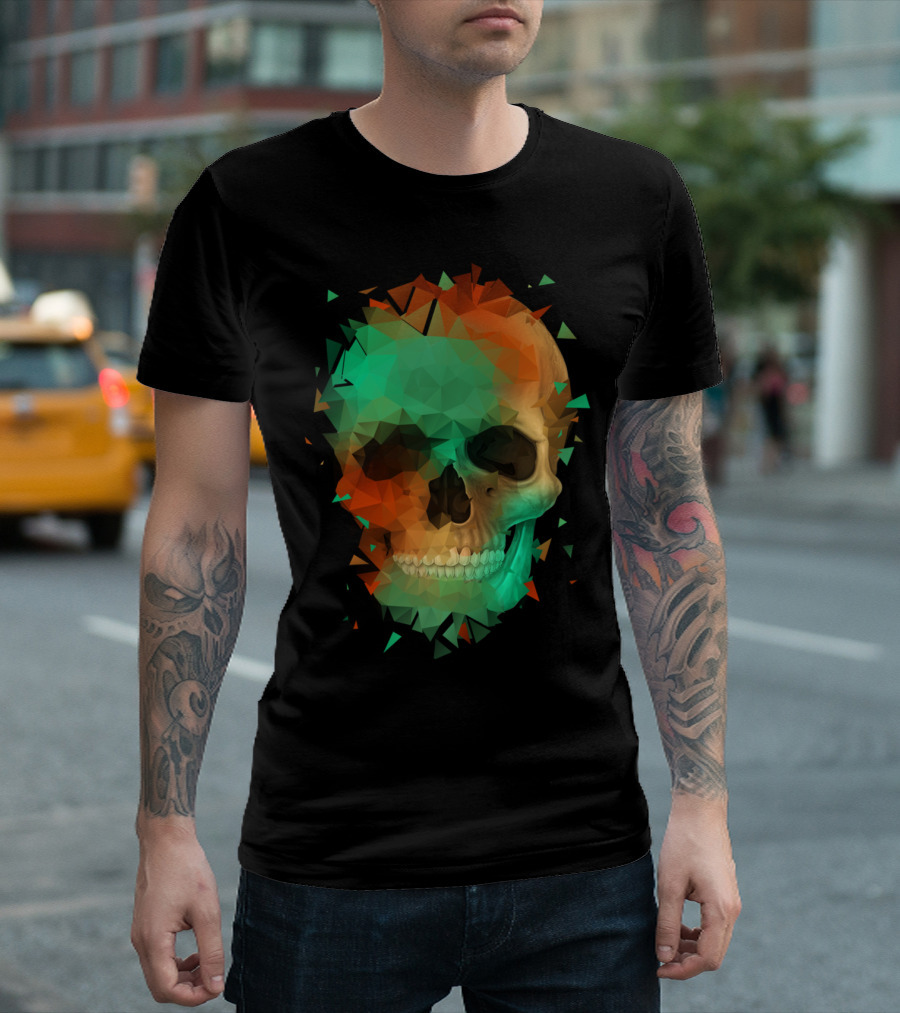 Geometry Reconstruction Skull Fragmented Polygonal T-Shirt