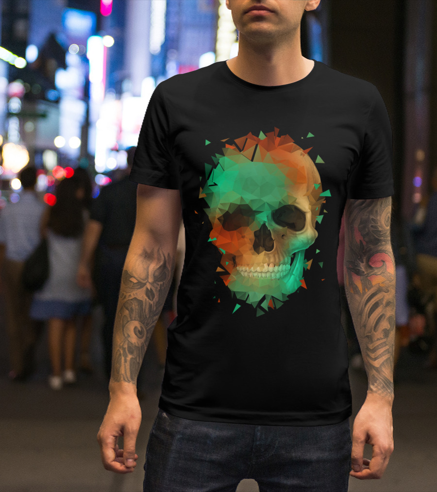 Geometry Reconstruction Skull Fragmented Polygonal T-Shirt