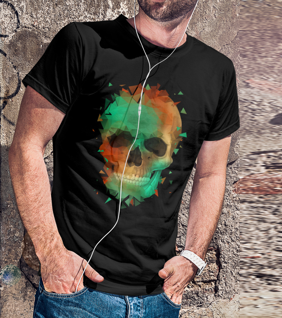 Geometry Reconstruction Skull Fragmented Polygonal T-Shirt