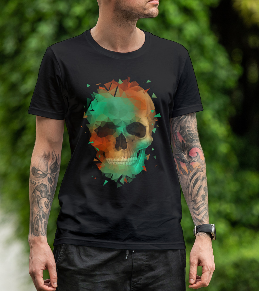 Geometry Reconstruction Skull Fragmented Polygonal T-Shirt