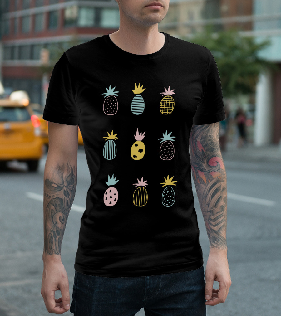 Tropical Pineapple Pastel Pattern Vibrant Fruit Icons T-Shirt