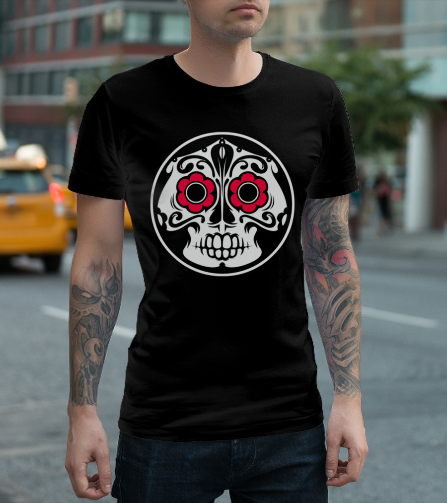 Dia De Los Muertos Calavera With Floral Eyes T-Shirt
