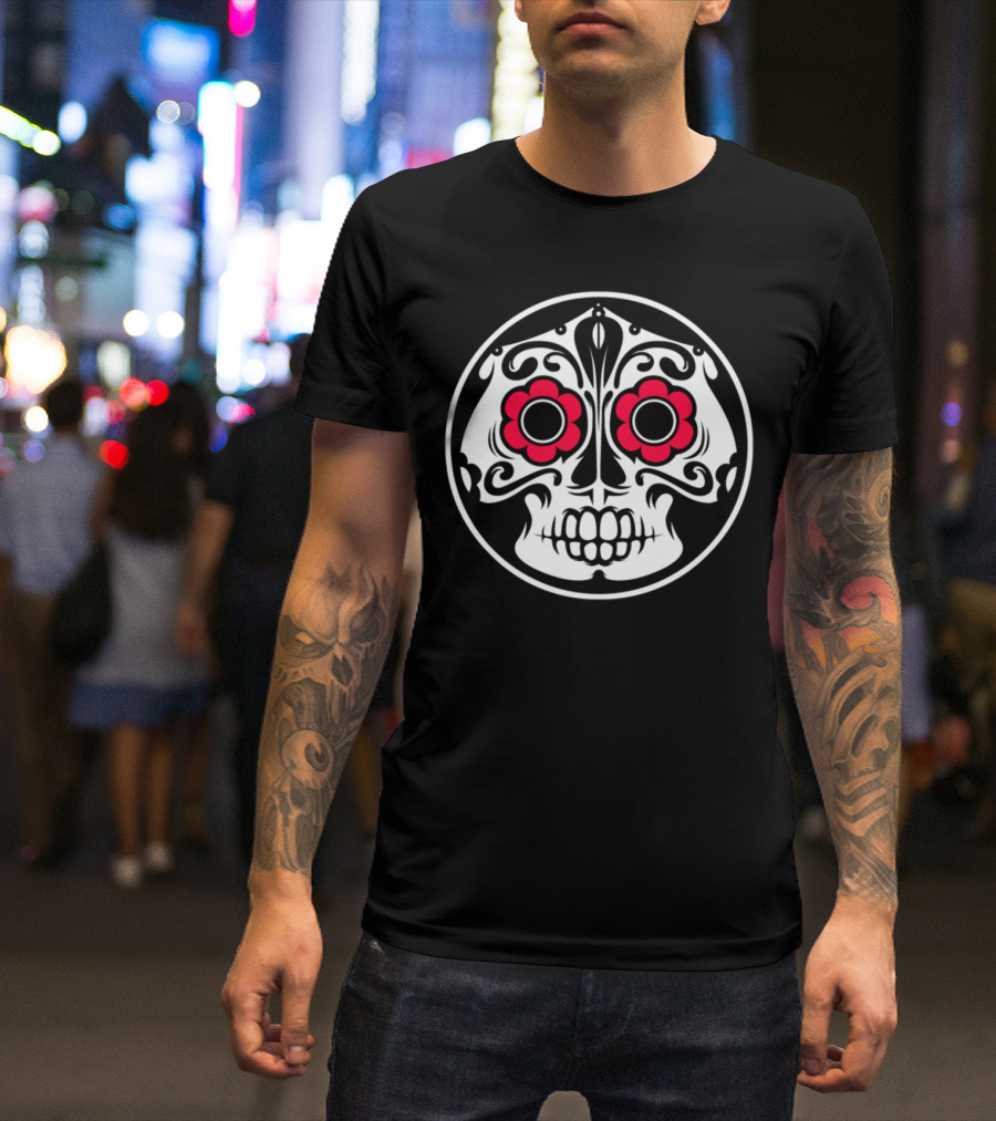 Dia De Los Muertos Calavera With Floral Eyes T-Shirt