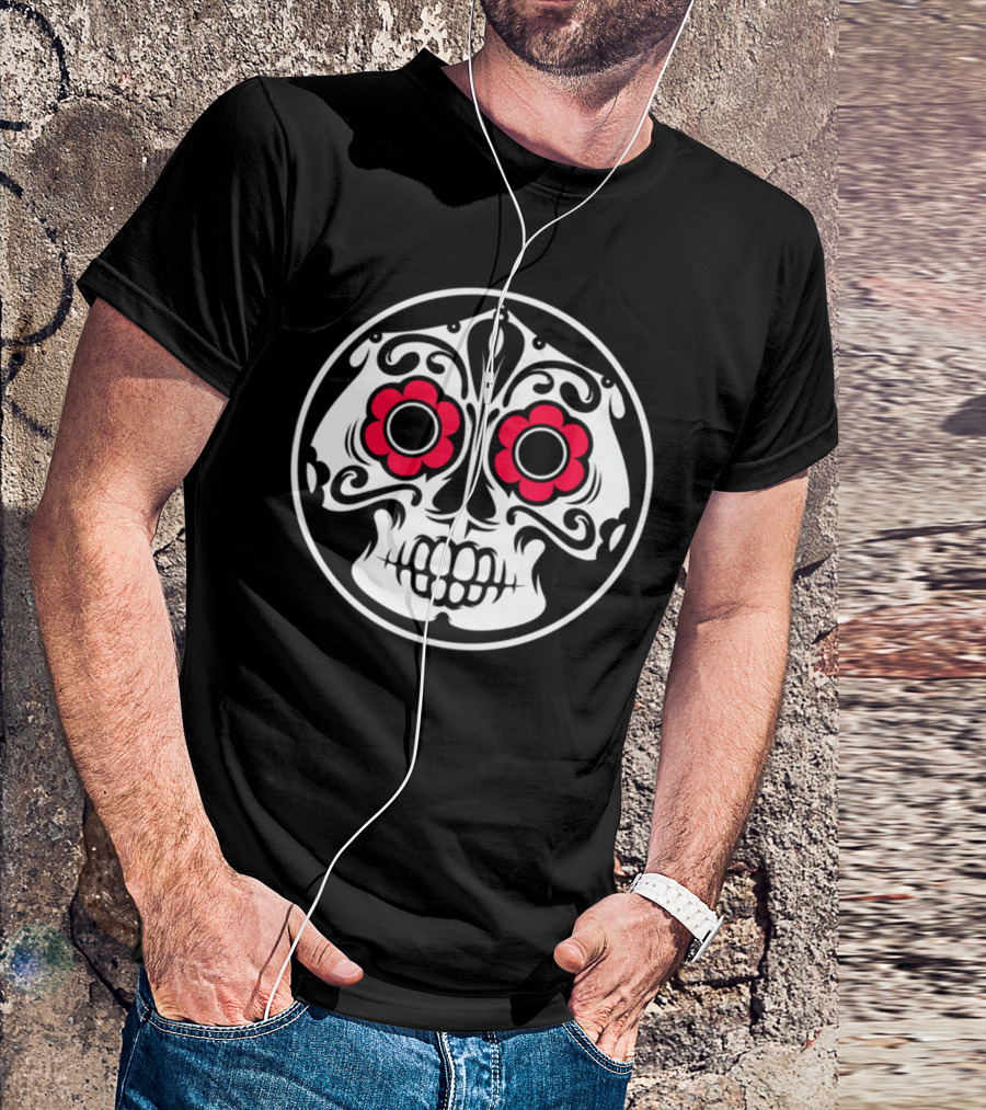 Dia De Los Muertos Calavera With Floral Eyes T-Shirt