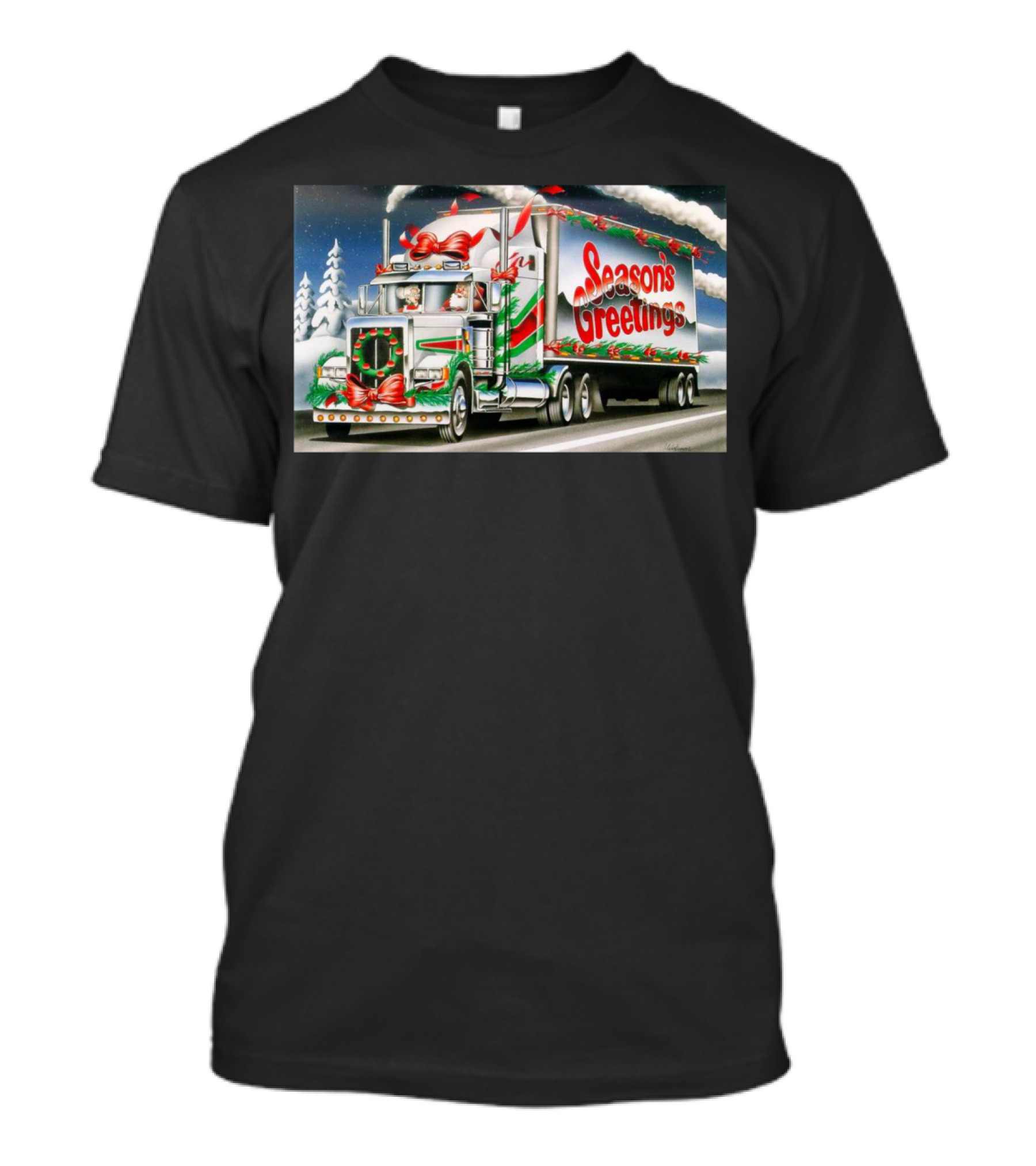 Truck Driver Season's Greetings Christmas Scene T-Shirt
