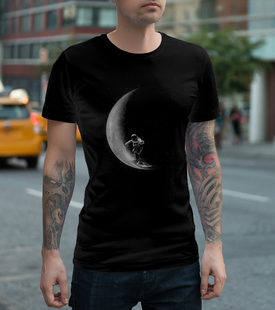 Science Is Not Boring Astronaut Surfing Crescent Moon T-Shirt