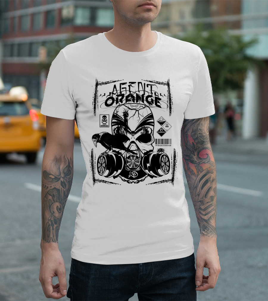 Agent Orange Toxic Chemicals Skull Gas Mask Raven T-Shirt