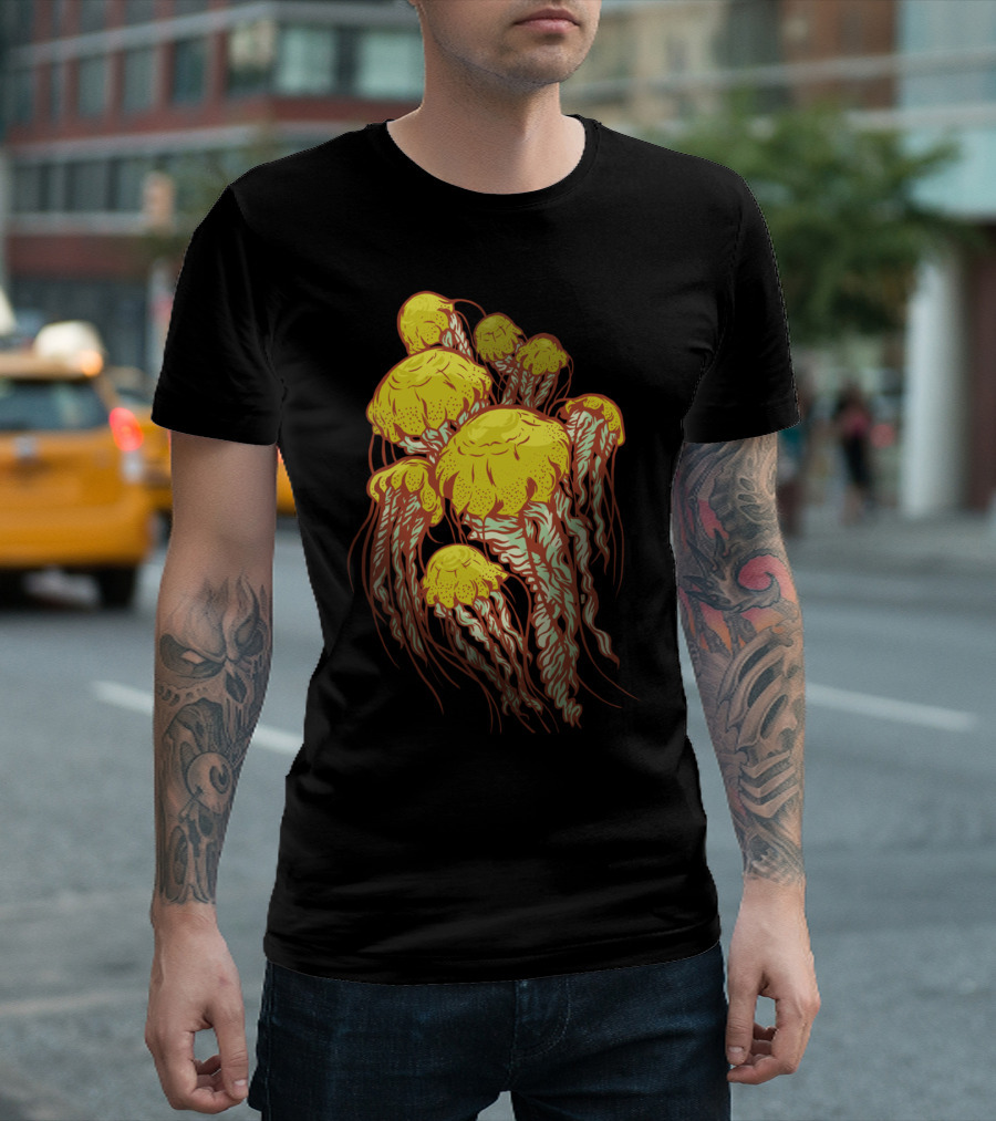 Jelly Bloom Yellow and Brown Jellyfish Cluster T-Shirt