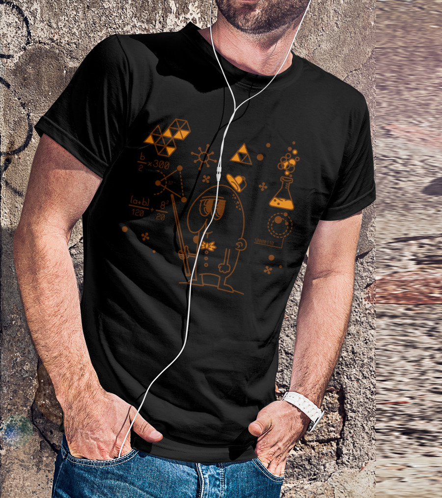 Math And Chemistry Cartoon Character With Geometric Patterns And Flask T-Shirt
