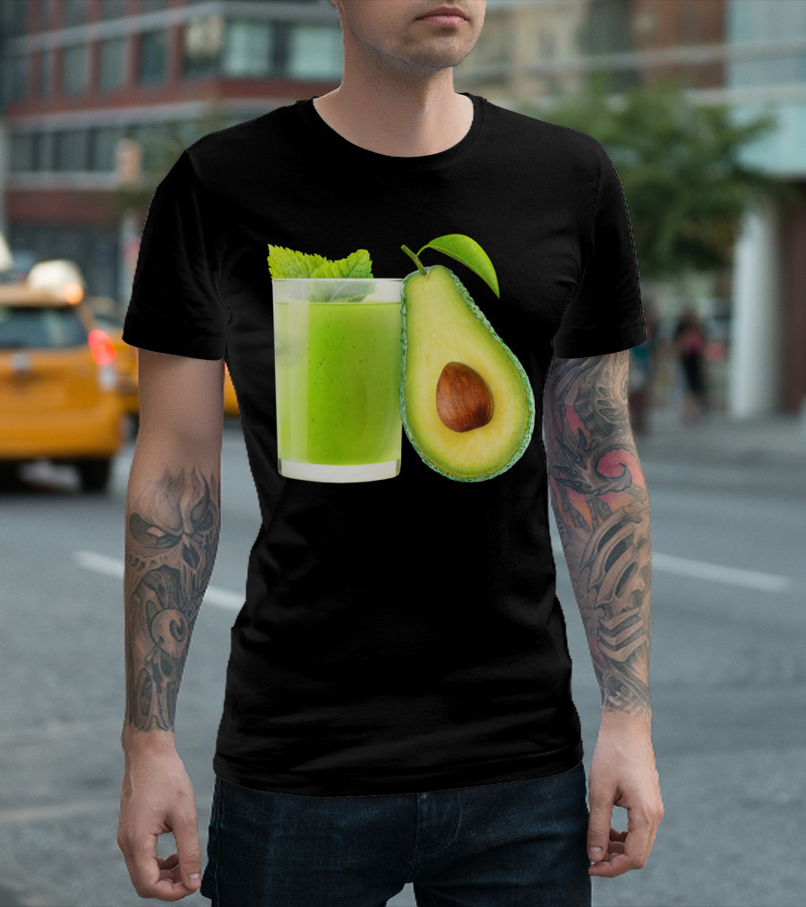 Avocado Smoothie Sti Fresh Green Drink With Half Avocado And Mint Leaves T-Shirt