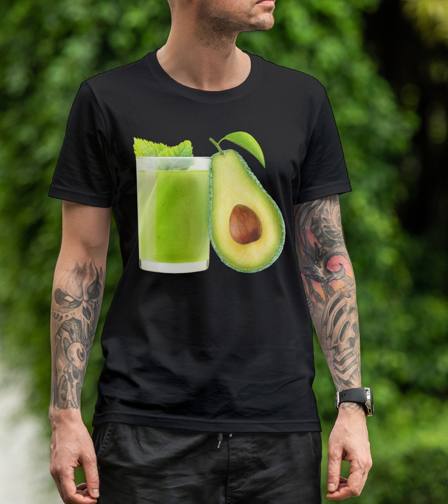 Avocado Smoothie Sti Fresh Green Drink With Half Avocado And Mint Leaves T-Shirt