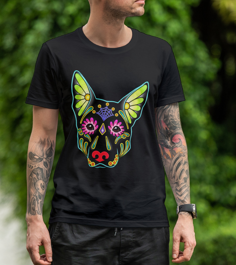 German Shepherd In Black Day Of The Dead Sugar Skull T-Shirt