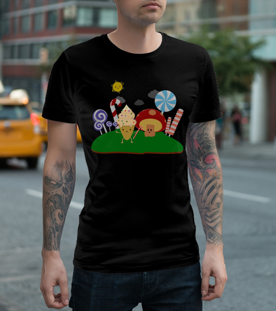 Cute And Adorable Food Ice Cream Cone Mushroom Candy Land T-Shirt