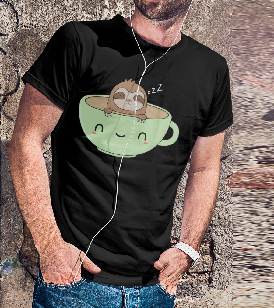 Cute And Funny Sloth Sleeping In Coffee Cup T-Shirt