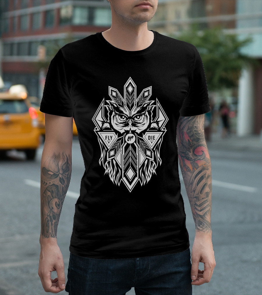Fly Or Die Geometric Owl Design II T-Shirt