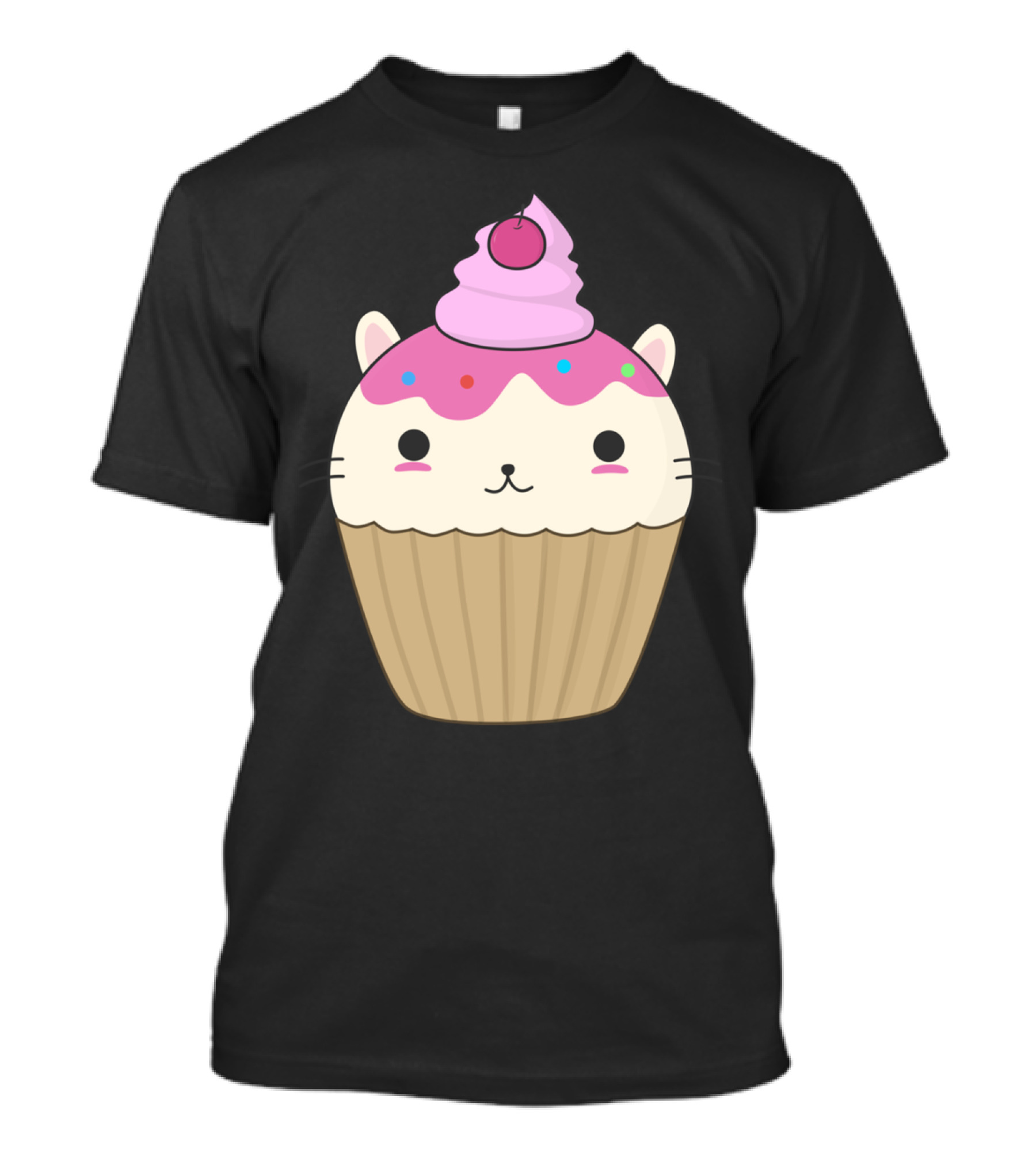 Cute Kawaii Cat Cupcake With Cherry And Sprinkles T-Shirt