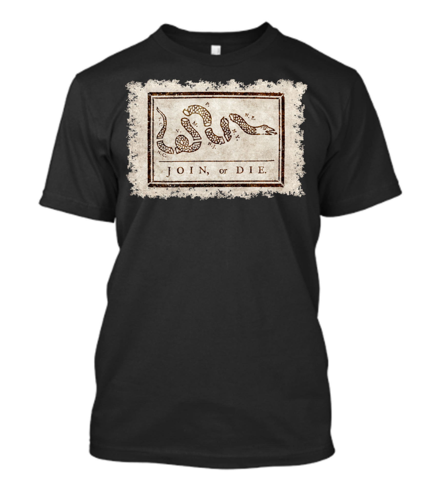 Join Or Die Snake Political Cartoon Benjamin Franklin Historical T-Shirt