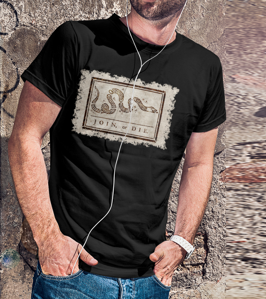 Join Or Die Snake Political Cartoon Benjamin Franklin Historical T-Shirt